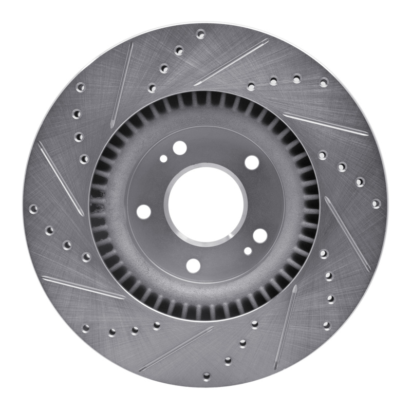 Hyundai Genesis Coupe Brake Rotor (1) - Front Right - R1 Concepts - Drilled & Slotted - Silver - `10-`16